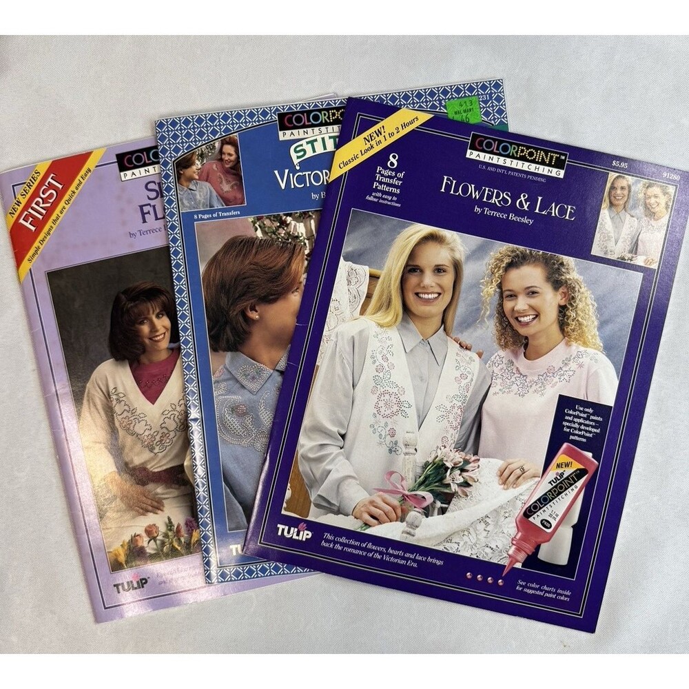 Vtg 1993 Tulip ColorPoint Paintstitching Pattern Book Lot Flowers Victorian Lace